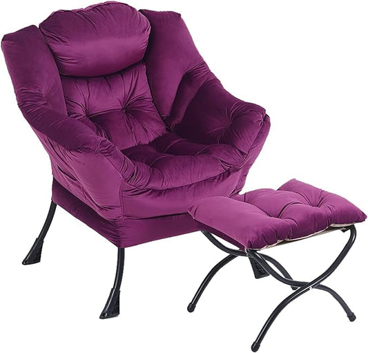 LITA Lazy Chair with Ottoman, Modern Accent Leisure Upholstered Sofa Chair, Contemporary Lounge Reading Chair with Armrests and a Side Pocket for Living Room, Bedroom & Small Space