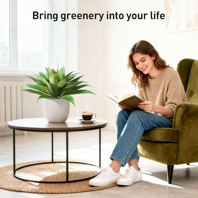 Artificial Agave Plant,28in Faux Plants Outdoor Decor,UV Resistant Large Potted Greenery,Realistic Plastic Succulents for Patio Porch Entryways Office Garden,Set of 2