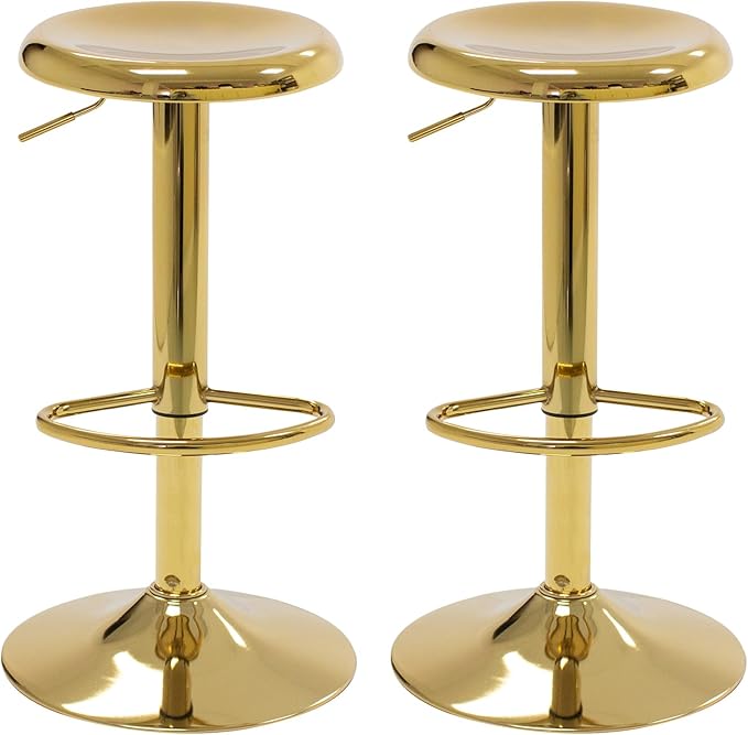 Bar Stools - 2 Pack, Adjustable Swivel Height Counter Bar Stool, Modern Metal Barstools, Backless Barstool for Bar, Kitchen Island, Pub, Gold