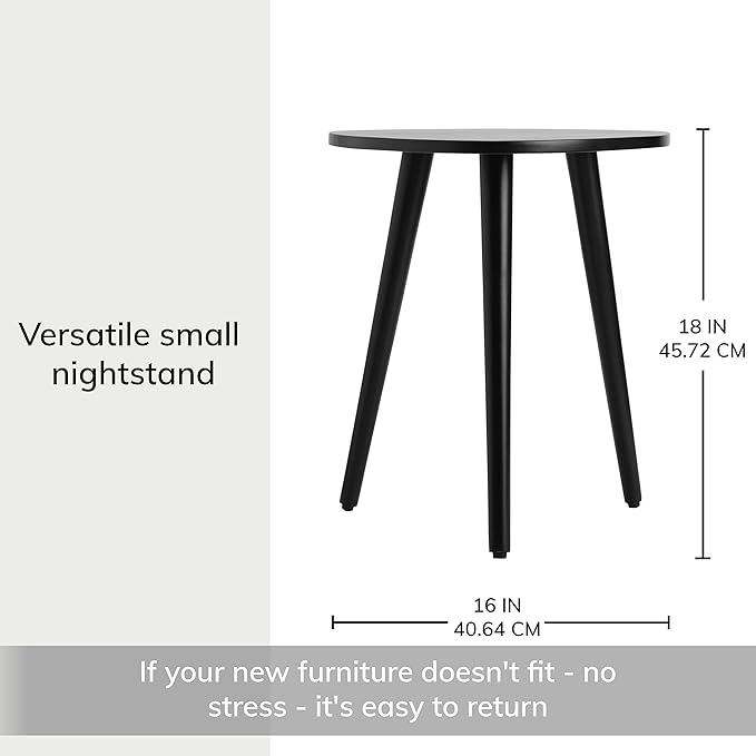 MH London Tri Pin Side Table I Handmade Natural Mango Wood, Naturally Moisture Resistant, Maintenance Free I 16" x 16" x 18" I Tora, Black