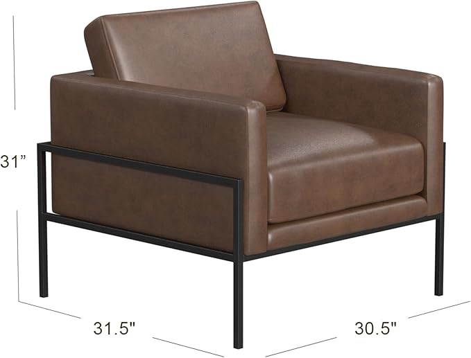 HomePop Modern Metal Frame Accent Chair Home Décor|Accent Chairs for Living Room & Bedroom - Brown Faux Leather