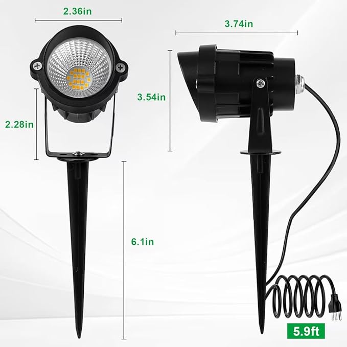 Outdoor Landscape Lights 10W Outdoor Lighting 3000K Warm Light with Stand & COB Led Spotlights for Yard Lawn Flag, 1000LM Waterproof Landscape Lighting 5.9 FT Plug Cord
