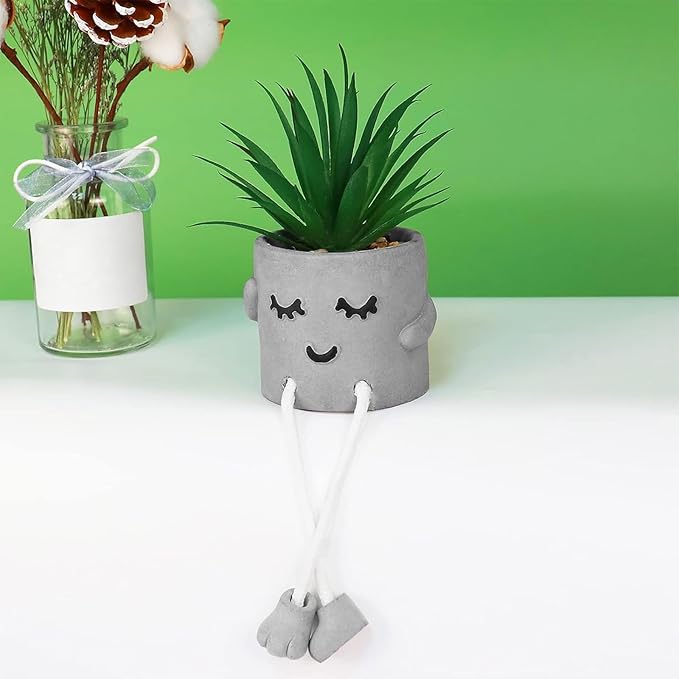 Zerzsy Artificialplant Succulents in Cement Pots with Hanging Leg, Kitchen Shelves Decor, Bathroom Shelf Decoration, Shelf Decoration Accents, Office Wall Decor - Set of 1
