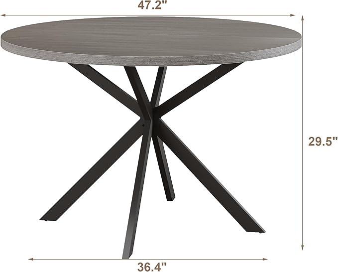 ChooChoo 47.2 Inch Round Dining Table for 4, Farmhouse Wood Kitchen Table, Circle Dinner Table for Kitchen & Dining Room, Grey