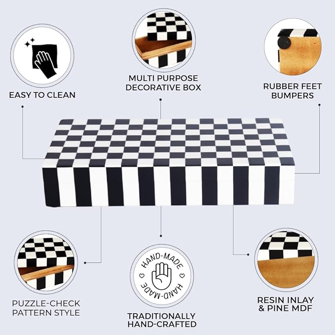 Handicrafts Home Handmade Puzzle Collection Decorative Jewelry Box Organizer – Keepsakes, Trinkets, and Home Decor – Antique Coffee Table Storage, Memory Box, Farmhouse Style Decor Check, 12x6x2