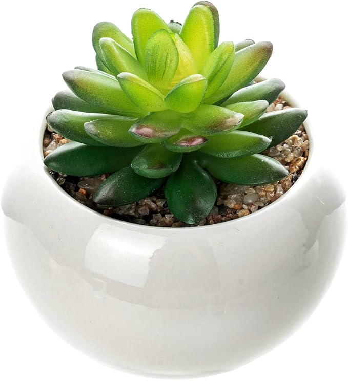 MyGift Mini Assorted Artificial Succulents in Round White Ceramic Pots, Mixed Realistic Indoor House Plants, Set of 3
