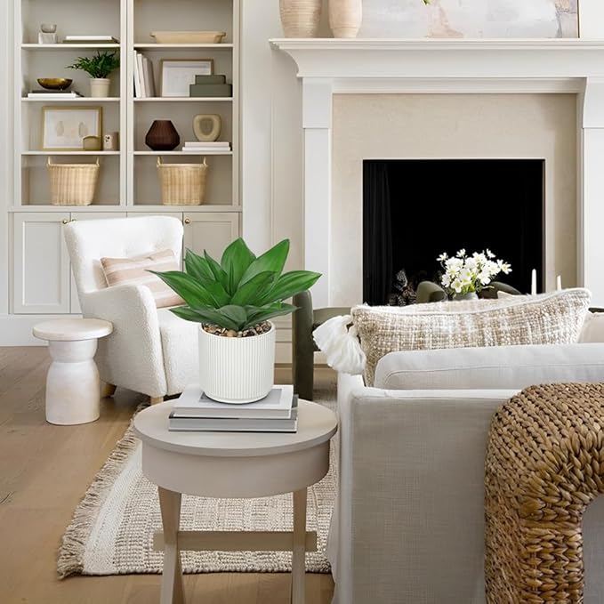 Hollyone Artificial Agave Plants Fake Succulent Agave Plant Potted in White Pot Succulents Aloe Plant for Desk Modern Office Living Room Table Shelf Home Indoor Outdoor Decor