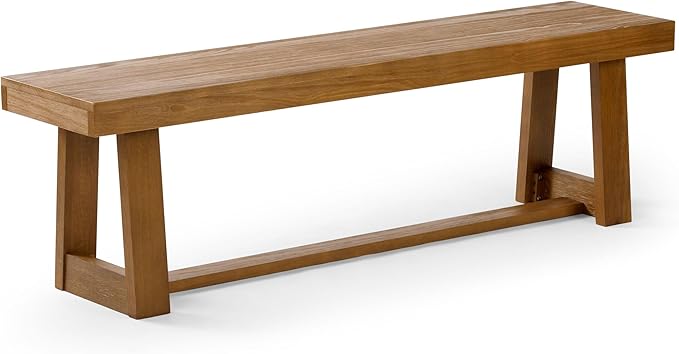 Plank+Beam 60 Inch Farmhouse Dining Bench, Solid Wood Entryway Bench, Wooden Outdoor Bench, Kitchen Dining Seat, Dining Room, Home Office, Living Room Furniture, Easy Assembly, Pecan Wirebrush