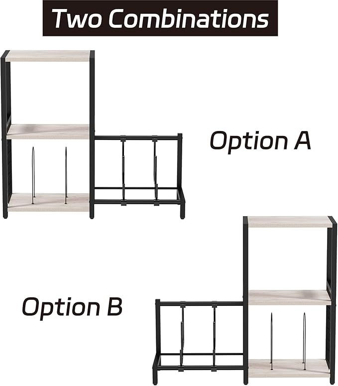 End Table with Guitar Stand,Record Player Stand,Vinyl Records Storage,2-Tier Guitar Stand for Acoustic,Turntable Stand for Music Studio,Grey