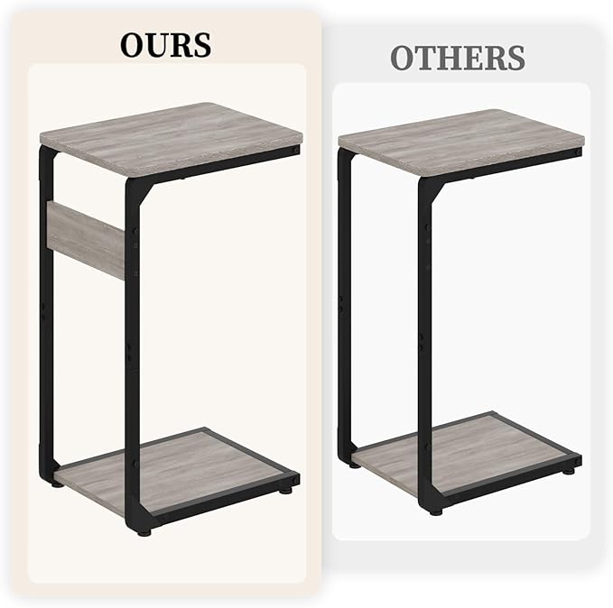 Narrow C-Shaped End Tables, TV Trays Set of 2, Small Side Table for Couch, Sofa Table for Living Room, Bedroom, Bedside ET-YB-GY2
