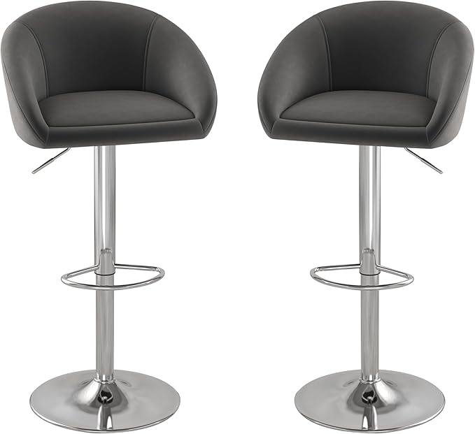 KCC Velvet Bar Stools Set of 2, Counter Height Bar Stools with Low Back, Swivel Barstool for Kitchen Island, Bar Pub (Gray)