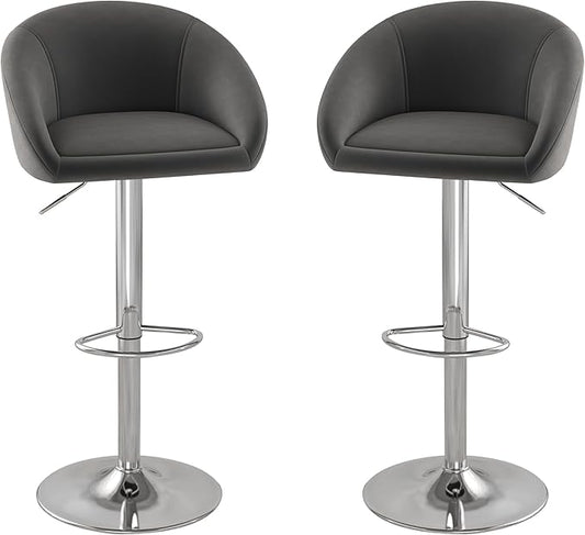 KCC Velvet Bar Stools Set of 2, Counter Height Bar Stools with Low Back, Swivel Barstool for Kitchen Island, Bar Pub (Gray)
