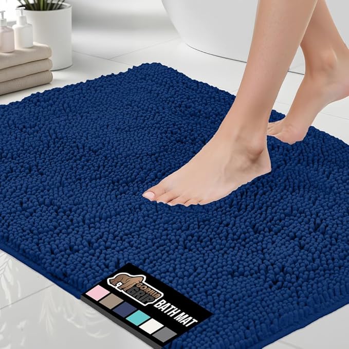 GORILLA GRIP Bath Rug Mat, Soft Absorbent Chenille, Quick Dry Microfiber Mats, Rubber Backing Washable Shower Floor Rugs, Bathmat Runner, US Designed Bathroom Home Decor Accessories 24x17 Royal Blue