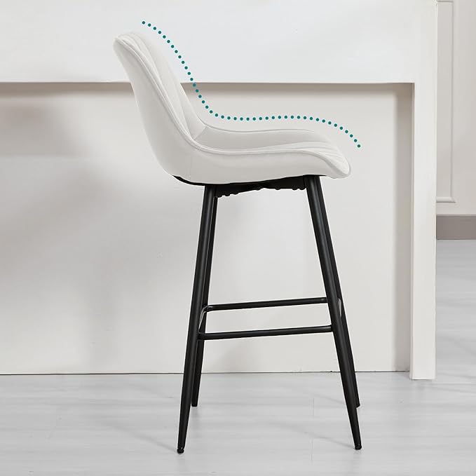 24" Bar Stools Set of 2, Counter Height Bar Chairs with Back, Modern Velvet Upholstered Barstools, Kitchen Island Stools for Bar, Kitchen Counter, Top Height 35"-38", White