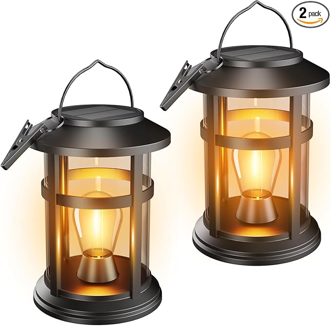 Solar Lanterns Outdoor, 2 Pack Hanging Solar Lights for Outside, Windproof and Waterproof Solar Powered Lanterns, Hanging Lantern Decorative for Patio, Yard, Backyards, Porch, Pathway, Trees