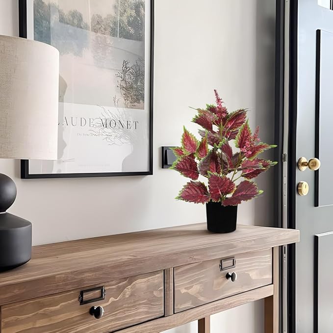 Artificial Plants Indoor with Pot 16.9" Faux Potted Perilla Plants Indoor Decorative Silk Greenery in Black Pot for Farmhouse Home Bathroom Living Room Office Table Shelf Decor