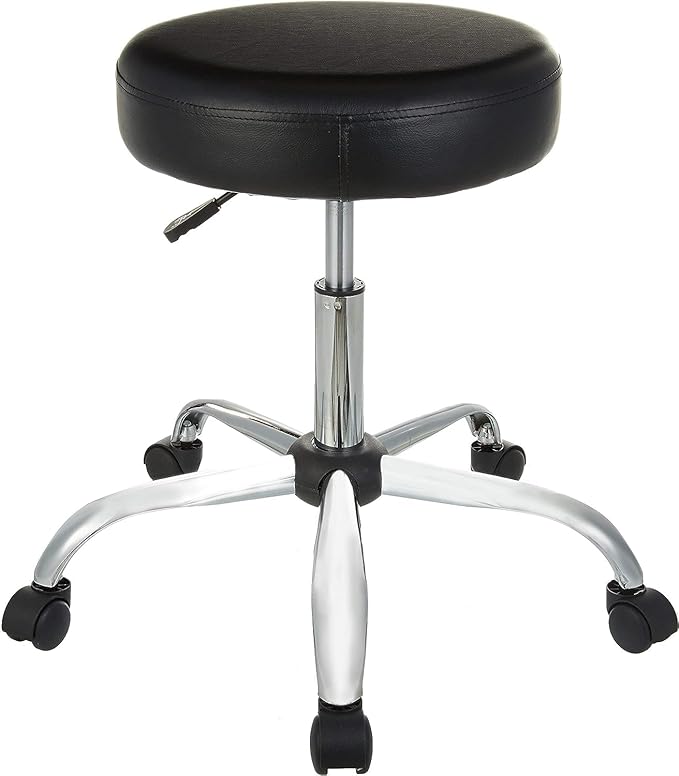 Amazon Basics Drafting Spa Bar Stool with Wheels, Height Adjustable Swivel, Black, 22.05" D x 22.83" W x 19.88" H