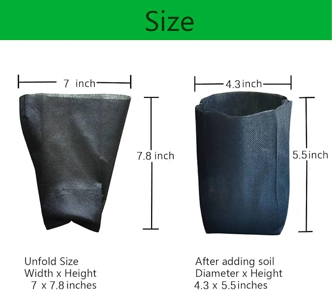 gardtree Plant Nursery Bags 7” x 7.87” 150PCS, Non-Woven Biodegradable Plant Grow Bags Fabric Seedling Starter for Vegetable Flower Fruit Saplings Tree, Home Garden Supply