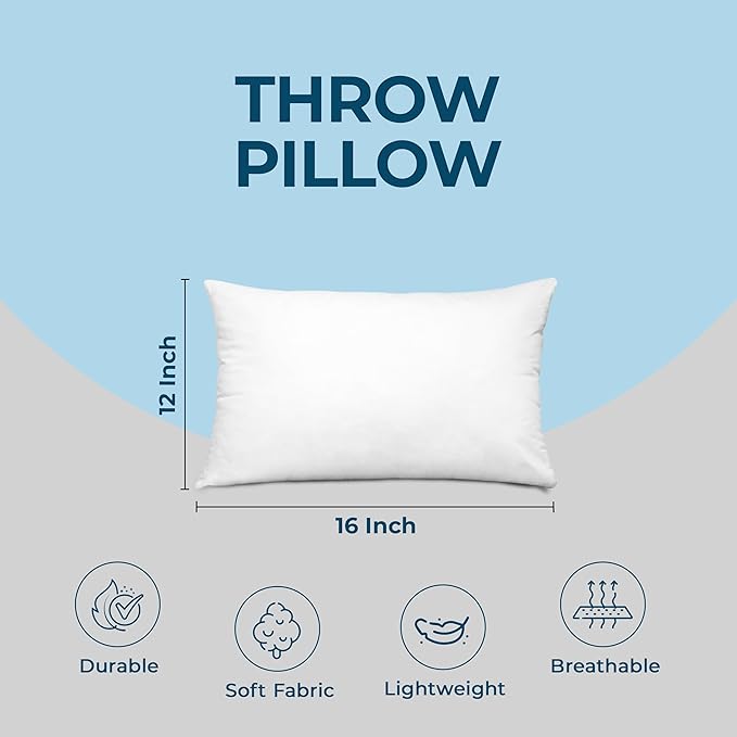 Utopia Bedding Throw Pillows (Set of 4, White), 12 x 16 Inches Pillows for Sofa, Bed and Couch Decorative Stuffer Pillow