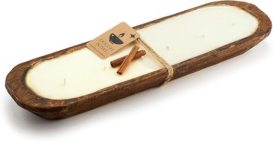 Dough Bowl Candle Co. Warm Cinnamon Buns Soy Candle - 6 Wick Rustic Farmhouse Coffee Table Decor, Odor Eliminator in Wooden Bowls, 32 Oz Wooden Dough Bowl Candle, All-Natural Gifts for Women and Men