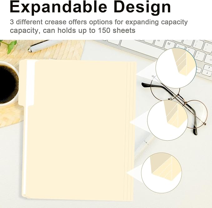 File Folder, RAZCC 100 Pack 1/3 Cut Tab File Folders Letter Size, Manila Folders, Folders with Tab, Great for Organizing and Easy File Storage