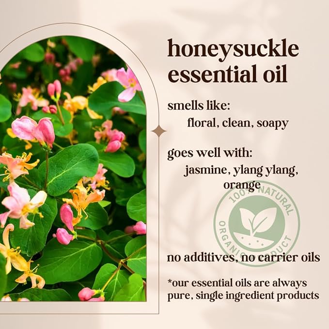 Honeysuckle Essential Oil - 100% Pure & Natural, Organic, Undiluted for Aromatherapy, Hair, Diffuser (0.33oz - 10ml)