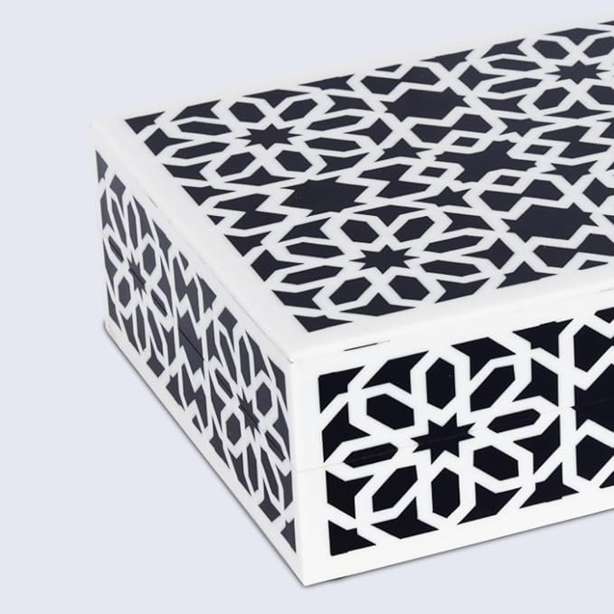 Handicrafts Home Decorative Storage Box with Lid- 8x5x2” Small Keepsake, Trinket Box, Memory Box- Decorative Boxes for Home Decor, Centre Table, Giftable Storage Accent- Shiraz- Black White