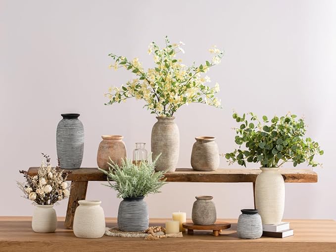 Ceramic Rustic Vase, Large Flower Farmhouse Vases Home Decor, 12.5" Tall Pottery Decorative Pampas Vase for Table Living Room Entryway Mantel Bookshelf Bedroom Bathroom Kitchen-Black