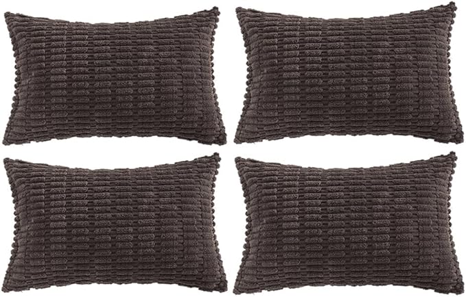 Fancy Homi 4 Packs Boho Dark Brown Decorative Throw Pillow Covers 12x20 Inch for Living Room Couch Bed Sofa, Rustic Modern Farmhouse Home Decor, Soft Plush Corduroy Cute Square Cushion Case 30x50 cm