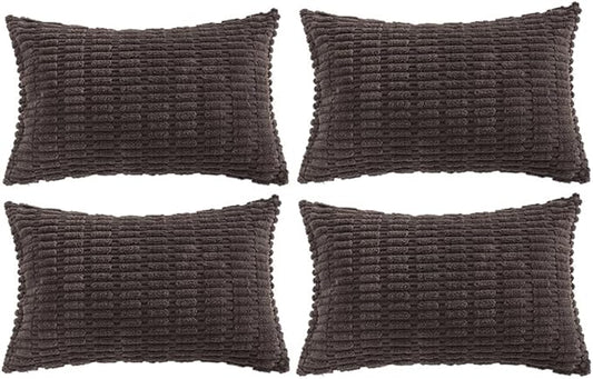 Fancy Homi 4 Packs Boho Dark Brown Decorative Throw Pillow Covers 12x20 Inch for Living Room Couch Bed Sofa, Rustic Modern Farmhouse Home Decor, Soft Plush Corduroy Cute Square Cushion Case 30x50 cm