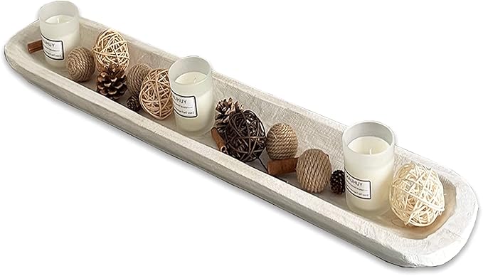 Wooden Dough Bowl Decor, Vintage Wooden Bowl Hand Carved Home Decor for Dining Table Center, Living Room, Kitchen Decor. (30inch white)