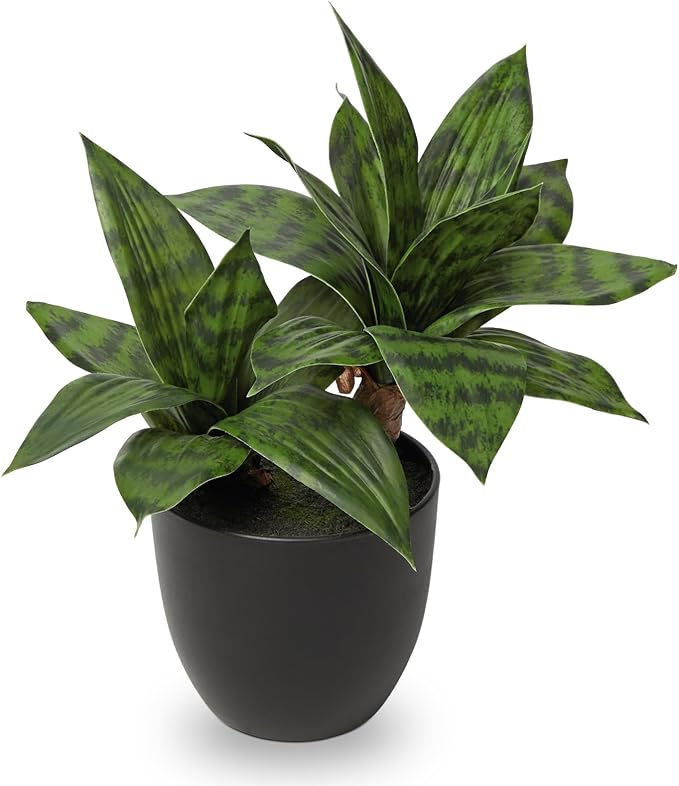 DILATATA Fake Snake Plant 11 Inch Small Potted Good Luck Plant Artificial Snake Plants Faux Mother in Law Tongue Sansevieria Plant - 20 Leaves Fake Laurentii for Indoor Outdoor Home Office Decor