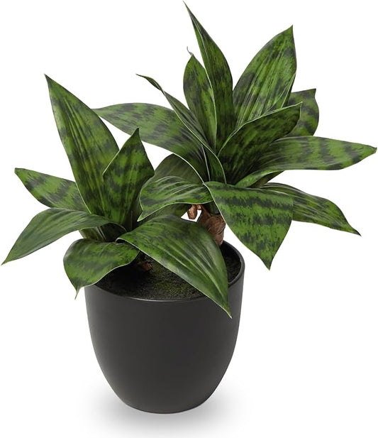DILATATA Fake Snake Plant 11 Inch Small Potted Good Luck Plant Artificial Snake Plants Faux Mother in Law Tongue Sansevieria Plant - 20 Leaves Fake Laurentii for Indoor Outdoor Home Office Decor