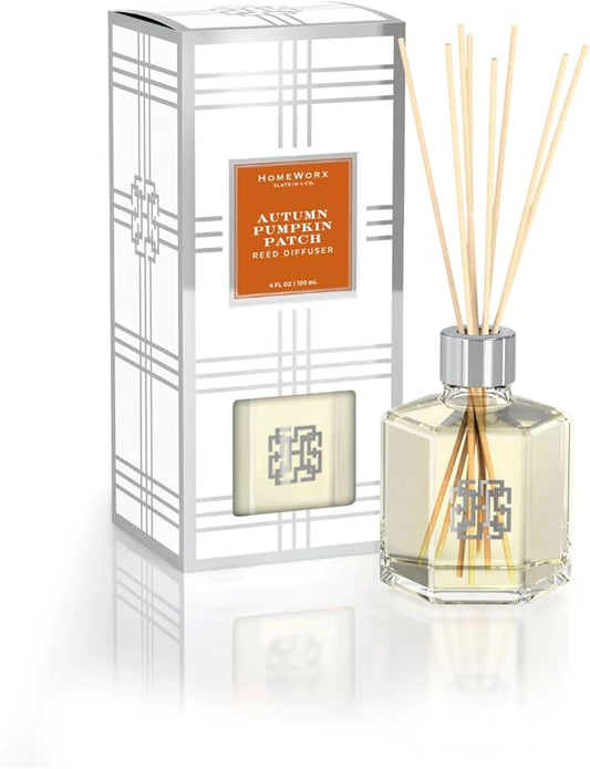 HomeWorx Reed Diffuser Set, Autumn Pumpkin Patch - Scented Oil Reed Stick Diffuser (Heirloom Pumpkin, Fresh Ginger, Red Apple & Cinnamon Sugar) - Long-Lasting Scent Fragrance Oil