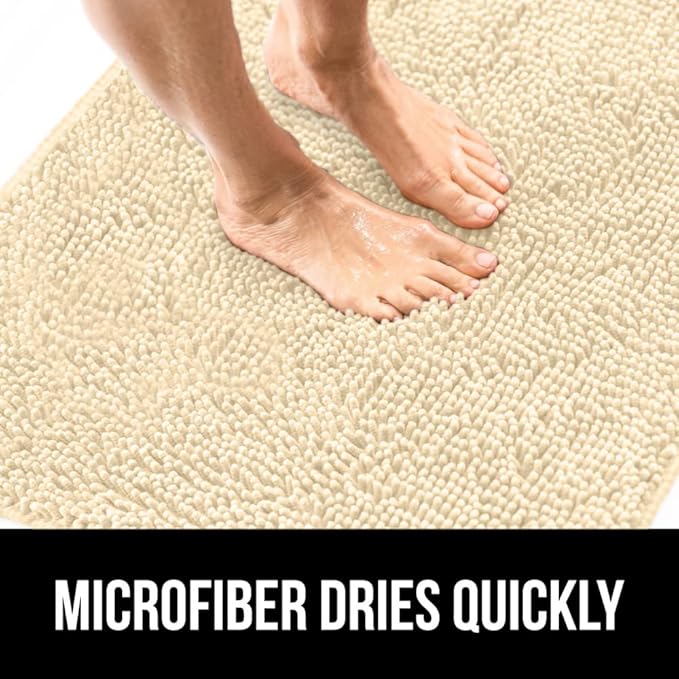 GORILLA GRIP Plush Absorbent Shaggy Chenille Bath Rug Mat for Square Toilet Base with Rubber Backing, Machine Washable Rugs, Soft Microfiber Contour Mats for Toilets, Bathroom Decor, Sand