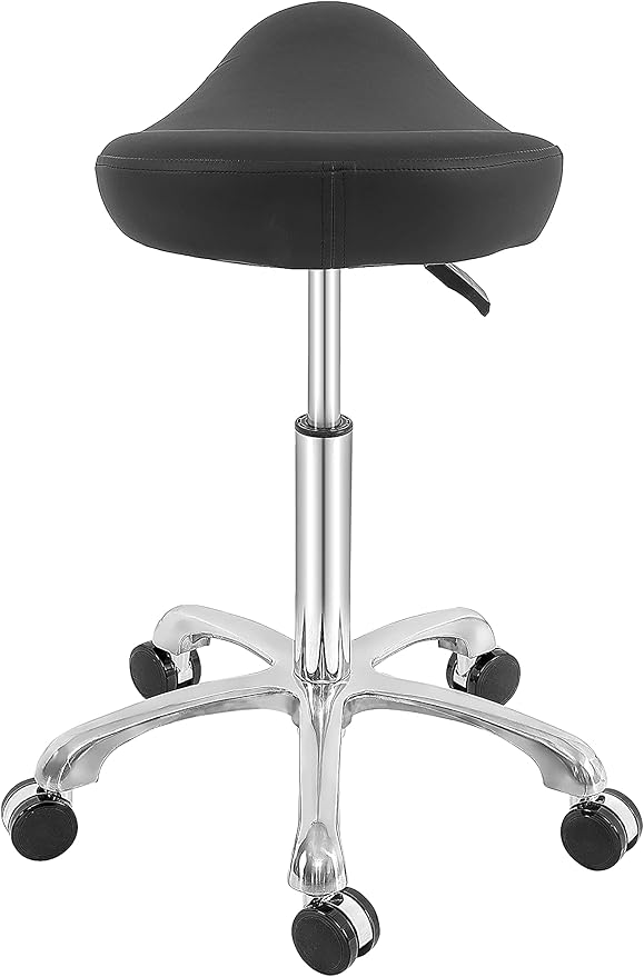 Saddle Stool Rolling Swivel Height Adjustable with Wheels. Saddle Chair Salon, Spa, Tattoo, Pedicure, Massage -Esthetician Chair(Black)