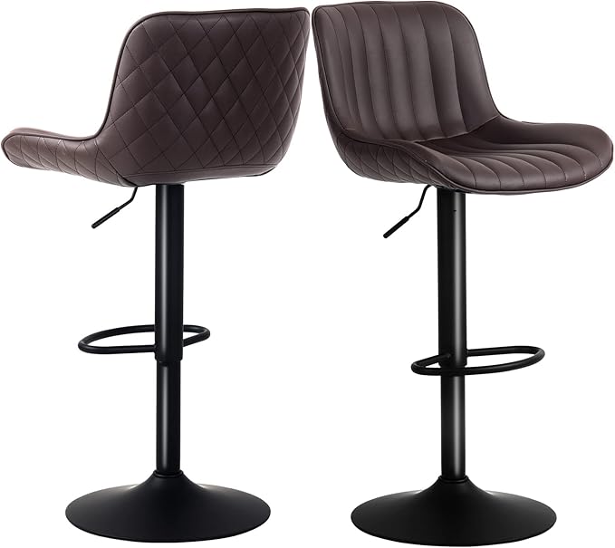 YOUNUOKE Counter Height Bar Stools Set of 2, Adjustable Swivel Stool Chairs with Back, Brown Faux Leather Upholstered, Mid-Century Modern Barstools for Kitchen Island, Dining Room, Home Bar, Bistro
