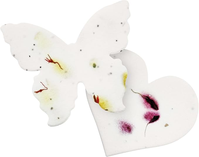 48pcs Plantable Seed Paper – 24 Heart & 24 Butterfly Embedded with Wildflower Seeds for Bridal Shower, Wedding Gift, Birthday, & Other Milestone Celebrations