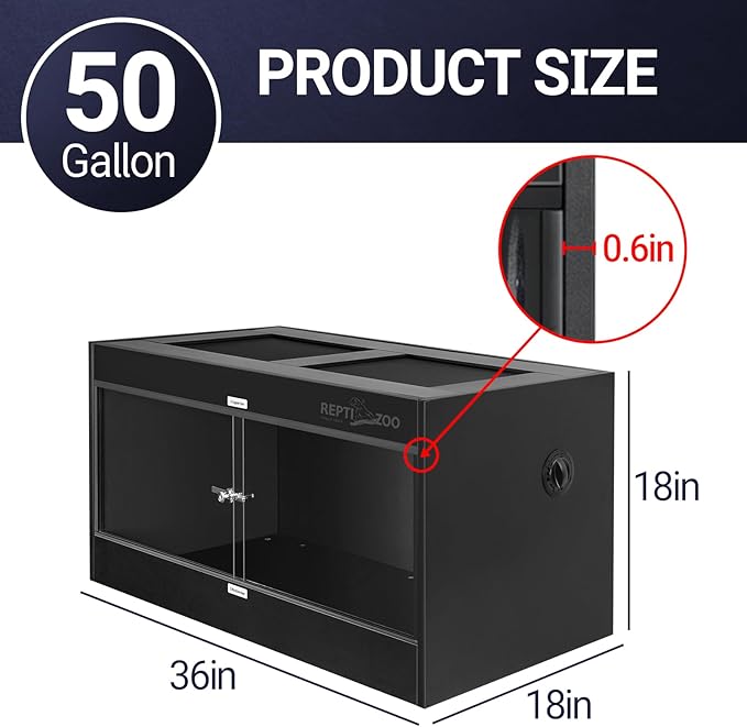 REPTI ZOO 50 Gallon PVC Reptile Enclosure, 36x18x18 inch Reptile Tank for Ball Python Bearded Dragon Snake Gecko, Reptile Terrarium Lounge Habitat with Glass Sliding Door & Top Screen Ventilation