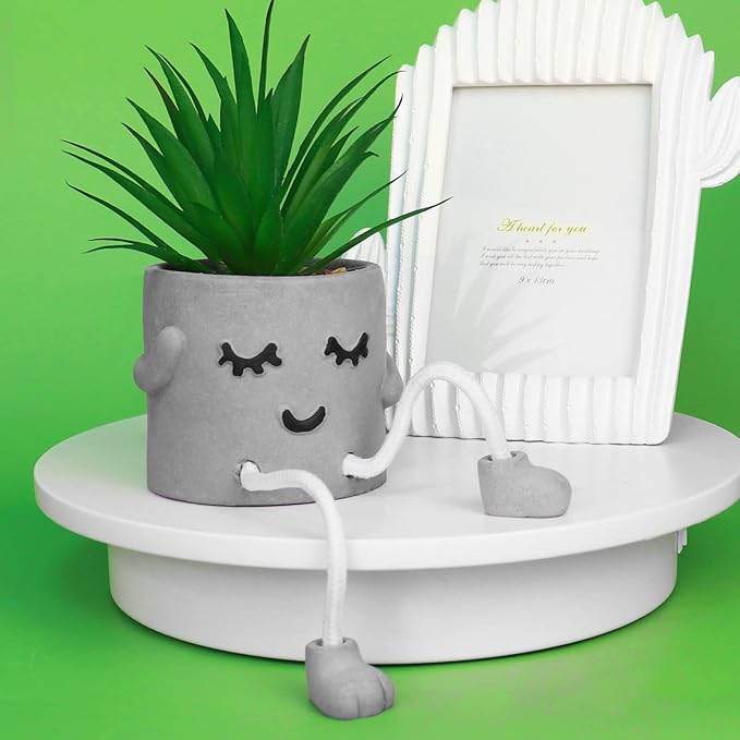 Zerzsy Artificialplant Succulents in Cement Pots with Hanging Leg, Kitchen Shelves Decor, Bathroom Shelf Decoration, Shelf Decoration Accents, Office Wall Decor - Set of 1