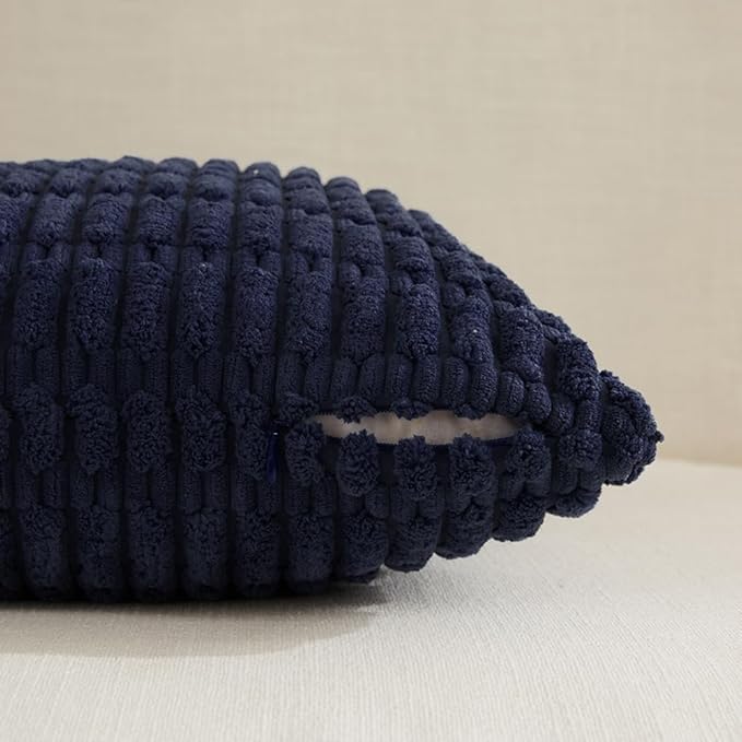 Fancy Homi 2 Packs Navy Blue Decorative Throw Pillow Covers 26x26 Inch for Living Room Couch Bed Sofa, Rustic Farmhouse Boho Home Decor, Soft Striped Corduroy Square Cushion Case 66x66 cm