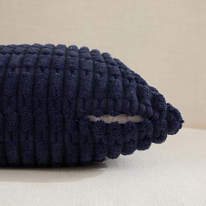 Fancy Homi 4 Packs Navy Blue Decorative Throw Pillow Covers 16x16 Inch for Living Room Couch Bed Sofa, Rustic Modern Farmhouse Boho Home Decor, Soft Plush Corduroy Cute Square Cushion Case 40x40 cm