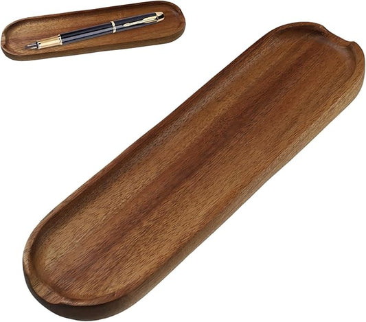 Wooden Tray Brown Pen Tray, Wood Desk Accessories, Minimalist Pen Rest Suitable for School, Home, Office Desk Art Accessories (9.8 * 2.8in)