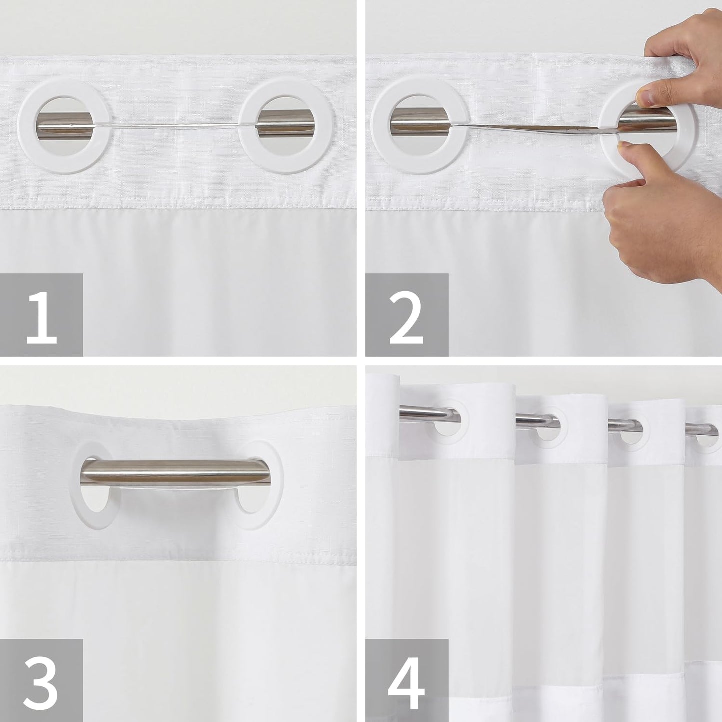 Stall No Hooks Needed White Shower Curtain with Snap-in Fabric Liner Set,Linen Textured Hotel Luxury Decor Shower Curtains for Bathroom with Mesh Top Window,Waterproof & Washable,36Wx74H,