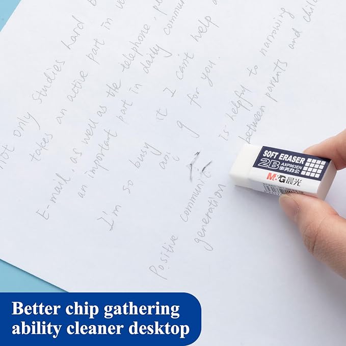 M&G 24 Pack Erasers Pencil Erasers, 2B White Rubber Eraser Rectangular Bulk for Kids School Students Office, Art Erasers for Drawing