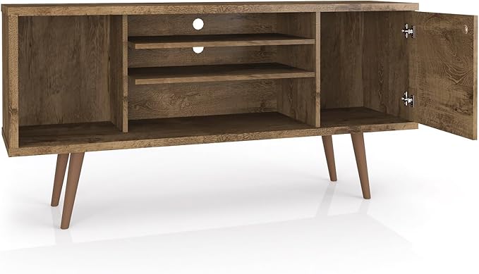 Manhattan Comfort Liberty Mid Century Modern TV Stand for Televisions up to 50 Inches, Bedroom and Living Room Entertainment Center with Storage, Shelves, and Cabinet, 53" Wide, Brown/3d Print