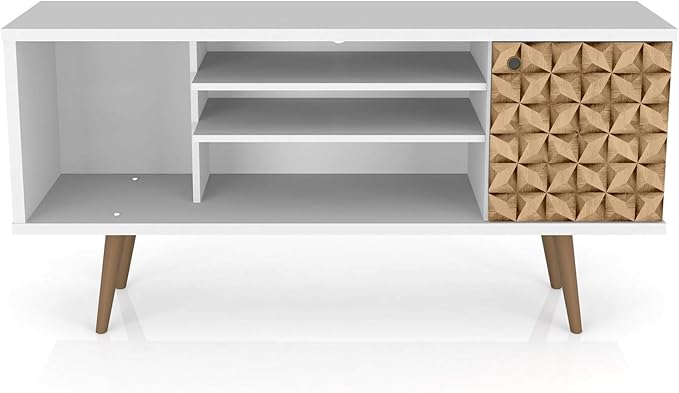 Manhattan Comfort Liberty Mid Century Modern TV Stand for Televisions up to 50 Inches, Bedroom and Living Room Entertainment Center with Storage, Shelves, and Cabinet, 53" Wide, White/3d Print