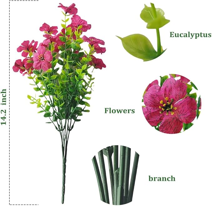 24 Bundles Artificial Flowers for Outdoors Fake Flowers UV Resistant Faux Plastic Plants Garden Porch Window Home Indoor Decoration Mixed Color