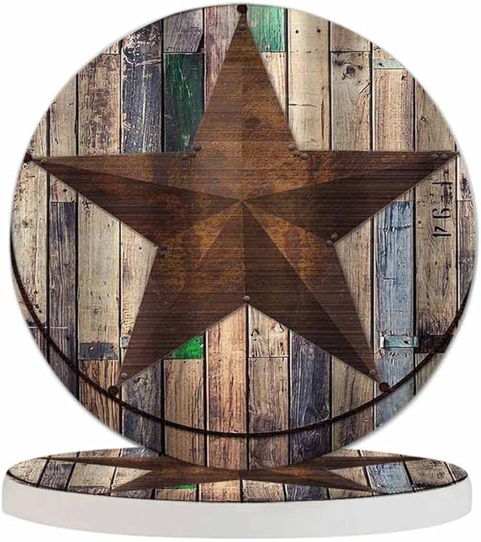 Rustic Barn Star Coasters for Drinks 2 Pack Vintage Wooden Board Farm House Tabletop Protection Kitchen and Coffee Table Décor & Accessories for Men Wome 100% Diatomiten,Set of 2