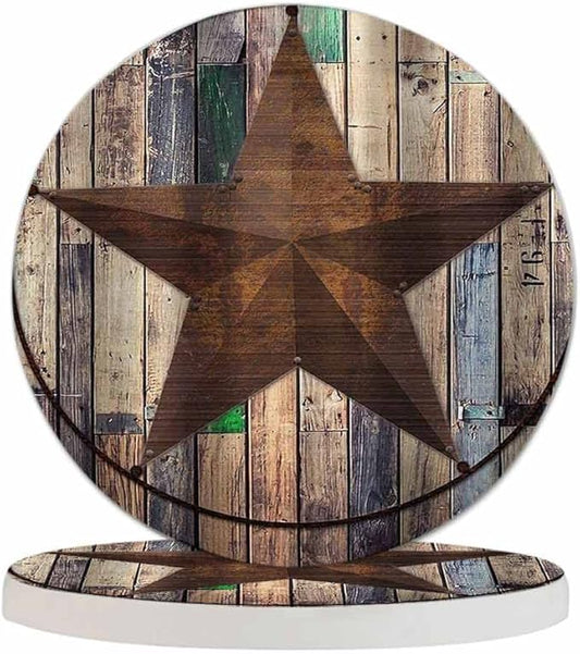 Rustic Barn Star Coasters for Drinks 2 Pack Vintage Wooden Board Farm House Tabletop Protection Kitchen and Coffee Table Décor & Accessories for Men Wome 100% Diatomiten,Set of 2
